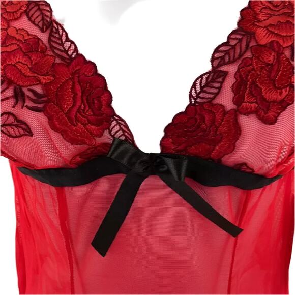 Escante Women's Sheer Babydoll Lingerie Nightie Set Red - Size Large - Picture 2 of 5